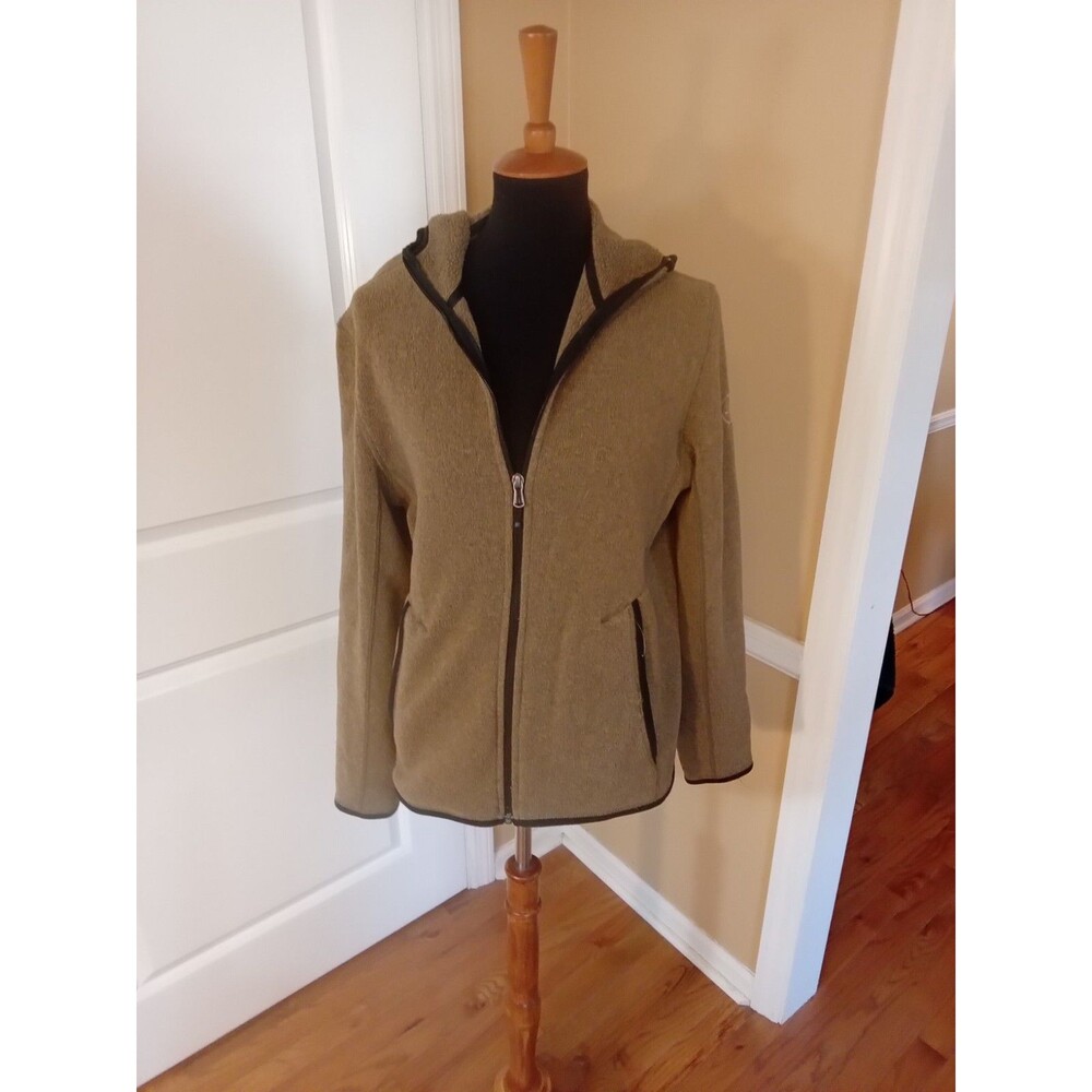 Aigle Polartec Fleece Hoodie Full Zip  Size L Brown With Black Piping